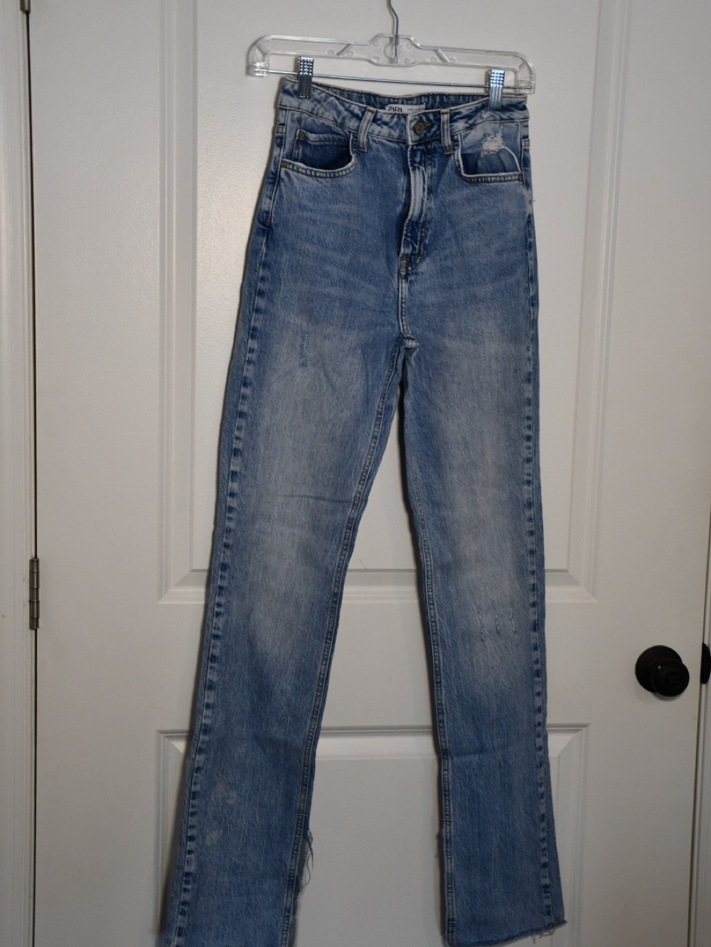 Zara Washed Light Blue Straight Leg Jeans
